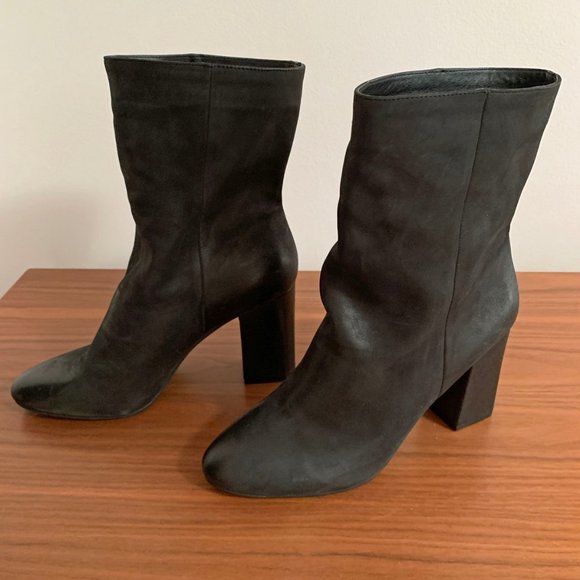 Mod Leather Lucky Brand Block Heel Mid Calf Boots Size 10 - Picture 1 of 10